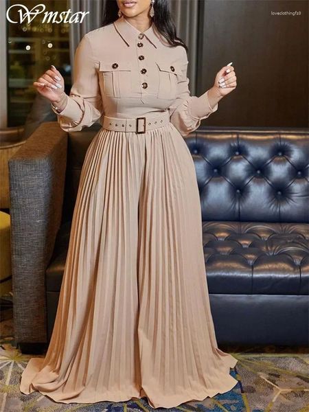 Lässige Kleider Wmstar Kleid Frauen S-3XL Büro Dame Button Mode Maxi Shirts im Herbst Kleidung Großhandel Drop mit Gürtel