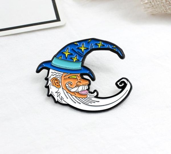 Nova bela barba branca lua vovô dormir broche azul lua chapéu broche criança bonito dos desenhos animados crachá lapela denim liga9863229