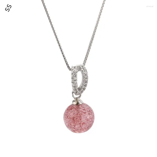 Anhänger-Halsketten, rosa Erdbeer-Kristall-Halskette, weiblich, leicht, luxuriös, japanisch-koreanischer Stil, Schlüsselbein-Accessoire, Schlüsselbein-Kette, einfach