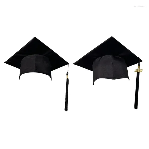 Berets 652F Cute College Graduation Hat Bachelor Cap com borlas para graduados do ensino médio Golden 2024 graduados