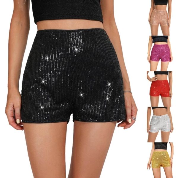 Shorts Damen Sommer Pailletten Shorts High Waist Hotpants Clubwear NightOut Skort