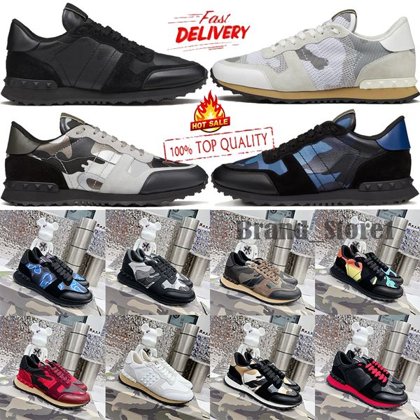 Designer Männer lässige Sneaker Top -Qualität Leder -Bahnsteig Niet Trainer Tarn Wildleder Gummi -Sohle militärische grüne schwarze Sport -Laufschuhe