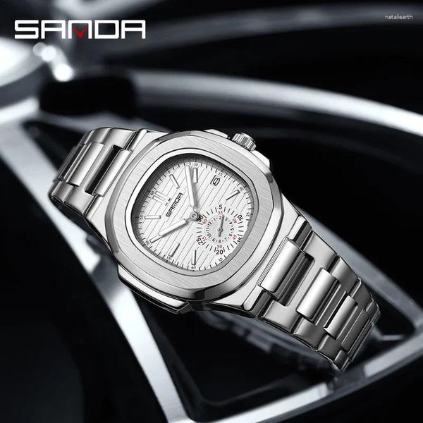 Relógios de pulso SANDA Casual Negócios Digital Moda Quartz Masculino Relógio Branco Homens Relógio de Luxo Relógios Automáticos Mens Montre Homme