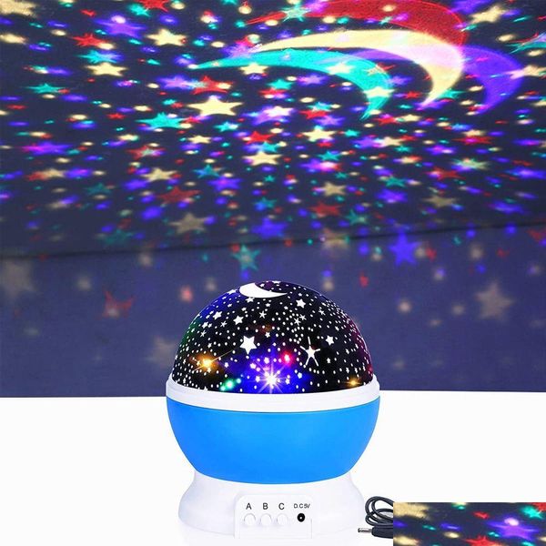 Outra iluminação LED Baby Night Light Moon Star Projetor Rotação de 360 ​​graus-4 Led Bbs 9 mudanças de cor com USB O melhor presente para Drop Dhbko