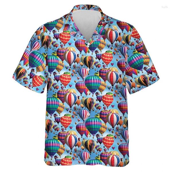 Männer Casual Hemden Harajuku Mode Luft Ballon 3D Gedruckt Kurze Hosen Für Männer Kleidung Hawaiian Feuer Strand Hemd Hülse