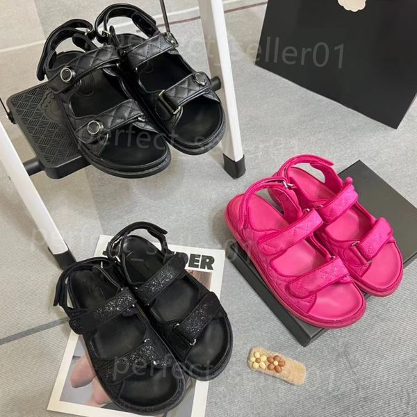 Neue heiße Designer-Sandalen für Herren und Damen, hochwertige Schieber, Kristall-Kalbsleder, Freizeitschuhe, gesteppt, Plattform, Sommer, bequem, Strand, lässig