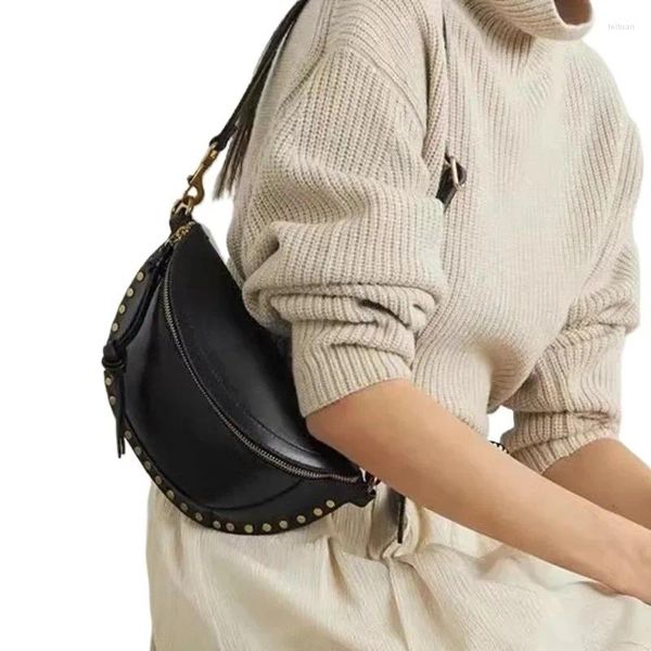 Bolsa mulher rebite decoração crossbody couro genuíno feminino ombro sacos de peito sac a mian