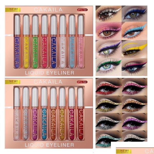 Lidschatten/Liner-Kombination, Lidschatten-Liner-Kombination, mattes Eyeliner-Set oder Glitzer-Glanz-Set, 8-teiliges Box-Farb-Make-up, farbiges Augenlid, Dhgn7