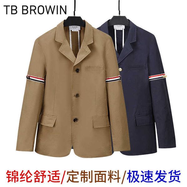 Мужские куртки BROWIN TB, новый шерстяной костюм, красное, белое, синее, повседневное пальто в полоску с лентой и разрезными лацканами