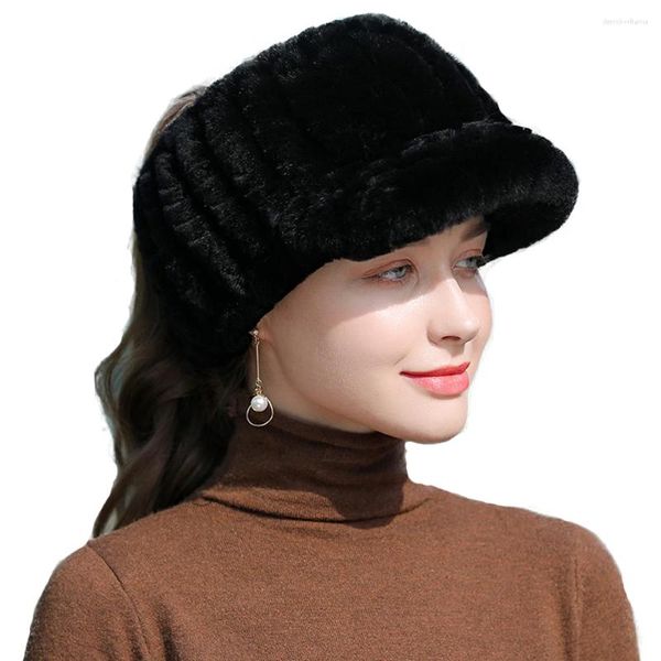 Visorlar kürk şapka dişi kış Kore moda rex saç kapağı seyahat sıcak boş üst