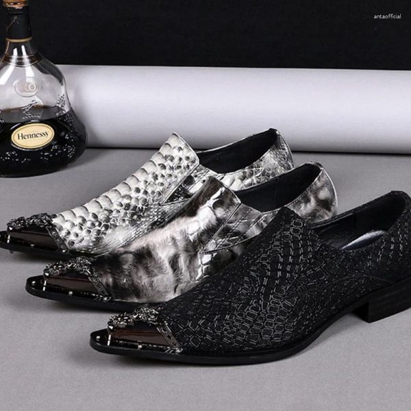 Elbise ayakkabıları gerçek deri metal sivri ayak parmağı erkekler için gündelik cowhide yaz modern slip-on loafers karışık renkler oxfords