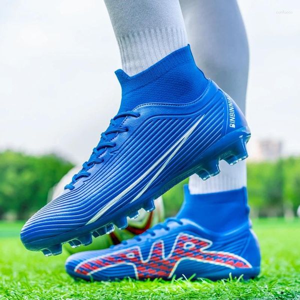 Chuteiras masculinas de tornozelo alto, sapatos de futebol americano para treinamento interno e externo, futebol profissional, crianças, tênis de futsal