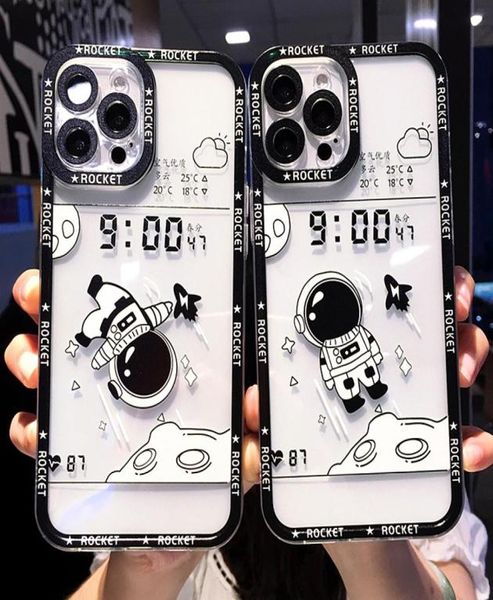 Cartoon Transparent Astronaut Telefon Fällen Für iPhone 11 12 13 Pro Max XS X XR 7 8 Plus SE 2020 nette Stoßstange Zurück Cover7318110