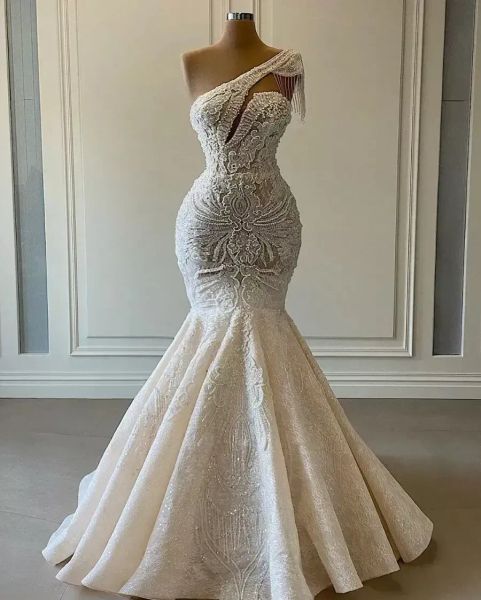 Taglia più arabo aso ebi lussuoso vestito in rilievo in pizzo abiti da sposa sirena di abiti da sposa vintage es 0505
