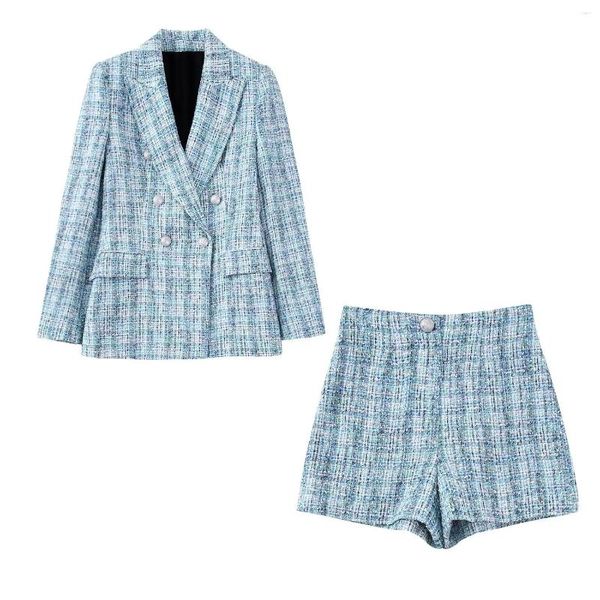 Ternos femininos tweed 2 peças calças terno gola virada para baixo blazer de lã e shorts twinset xssml