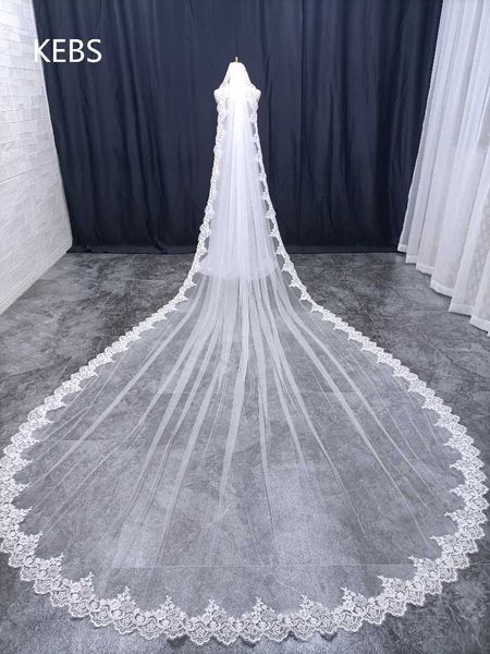 Hijabs 3/4/5 Meter langer, vollkantiger Hochzeitsschleier aus Spitze, eine Lage Brautschleier aus Tüll mit Kamm für Hochzeiten und wichtige Anlässe/Hochzeiten