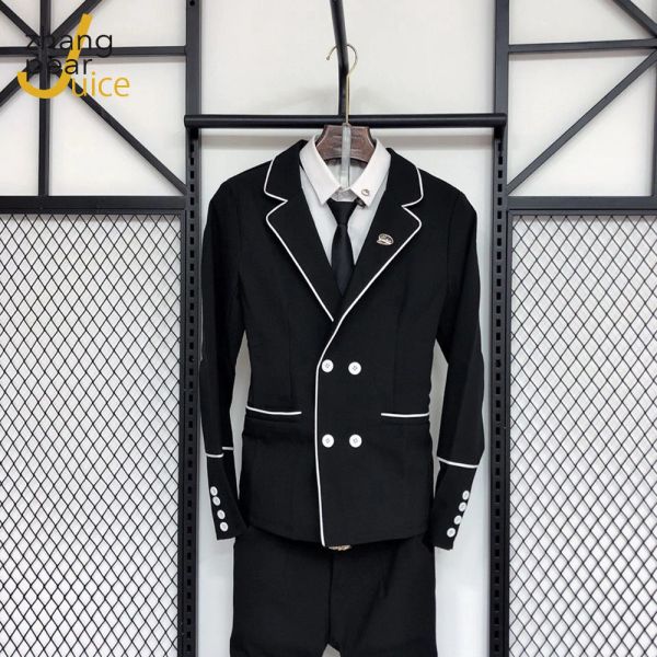 Костюмы, мужской пиджак, комплект брюк, мужской облегающий костюм для выпускного вечера, деловой пиджак, мужской пиджак и брюки, комплект из двух предметов, черный