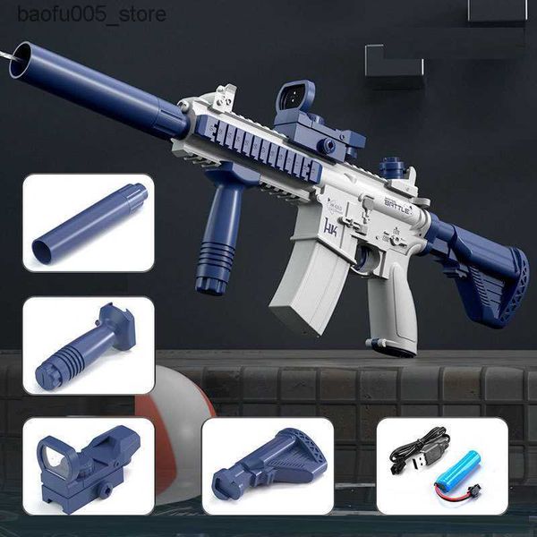 Areia Jogar Água Fun Gun Brinquedos Pistola de Água Brinquedo Elétrico de Alta Pressão Full Auto M416 Rifle Armas de Água Para Adultos Meninos Meninas Jogos de Verão Praia Piscina Brinquedos 230703 Q240307