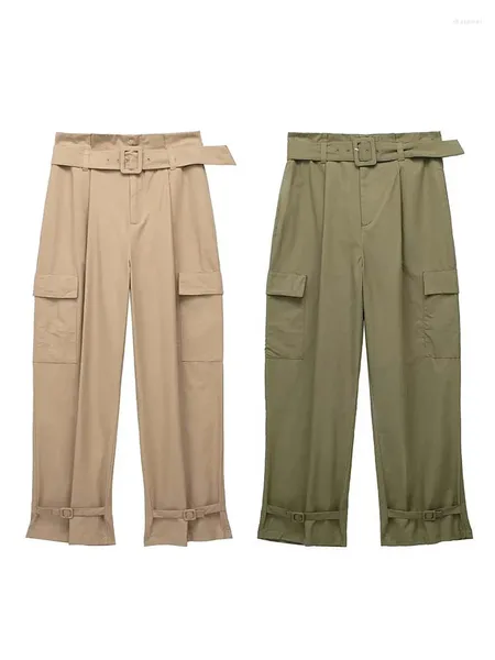 Pantaloni da donna 2024 Cargo per donna a vita alta da ufficio con cintura pantaloni estivi pieghettati casual dritti