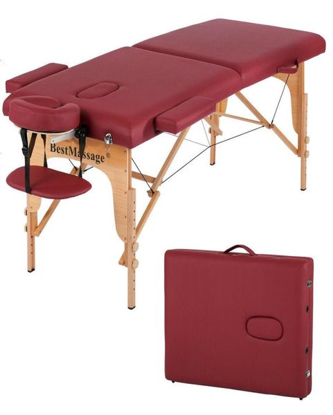 Nova mesa de massagem portátil borgonha pu com estojo de transporte08820989