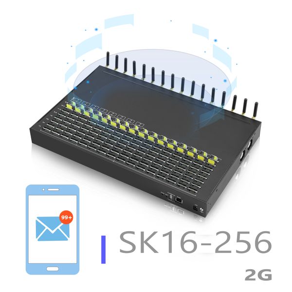 Kostenloser technischer Support Skyline Multi 256 SIM-Karten-SMS-Gerät 16 Ports SMS-Modem 2G GSM VoIP-Gateway 4G LTE-Gateway API/HTTP/SMPP-Verbindung zum Senden von SMS