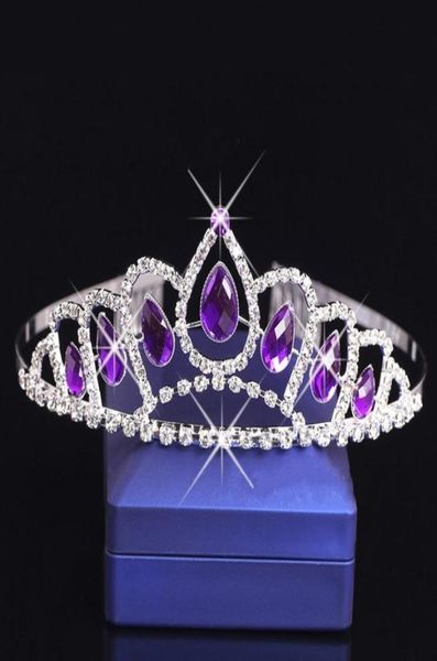 Copricapo per ragazze con diamanti in cristallo viola pettini Corona per bambini Flower Girl Strass Pezzi per testa per bambini per accessori per ragazze da sposa Hea3563005