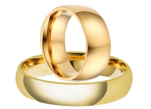 Anéis de casamento 6mm8mm Brasil Simples 316L Titânio Aço IP Ouro Cheio Brilhante Casal Anel Conjunto de Noivado para Mulheres e Men5446450