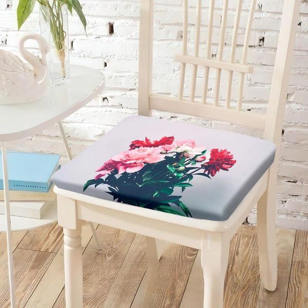 Almofada flores folhas peônias impressão cadeira quadrado algodão sentado s respirável cadeiras almofada para bistro café decoração de casa