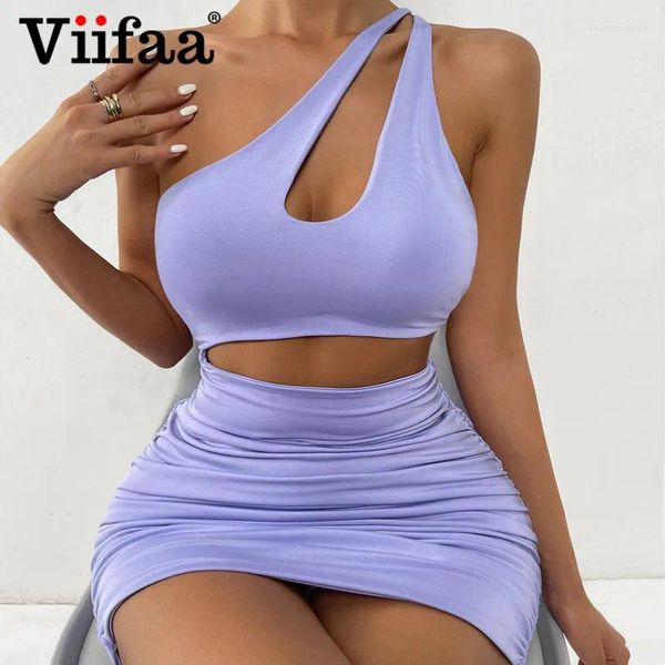 Casual Dresses Viifaa One Shoulder Frauen Sexy Cut Out Club Outfits Rückenfreie Abendparty Sommer Bodycon Gerafftes Minikleid