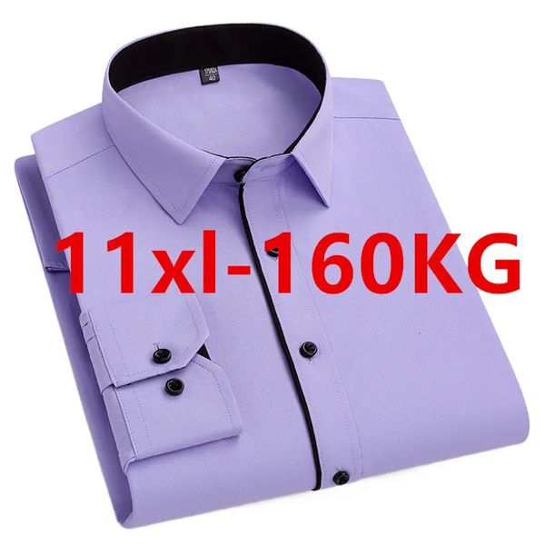 Outono homens camisa de escritório manga longa solta plus size 10xl 11xl 9xl vestido formal camisas negócios azul preto sólido retalhos 160kg 240306