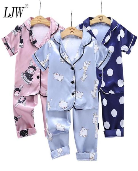 Autunno Vestito per bambini Abbigliamento per bambini Estate Bambino Ragazzi Ragazze Raso di seta di ghiaccio Cartoon Coniglio punto Top Pantaloni Set per la casa dei bambini Wear5713935