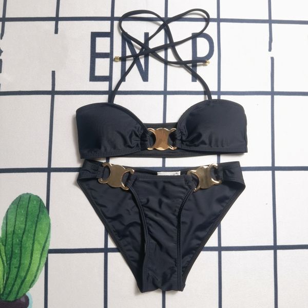 Costume da bagno firmato da donna Sex appeal bikini logo in metallo di lusso Abito da spiaggia per esterni Set bikini per feste di primavera calda