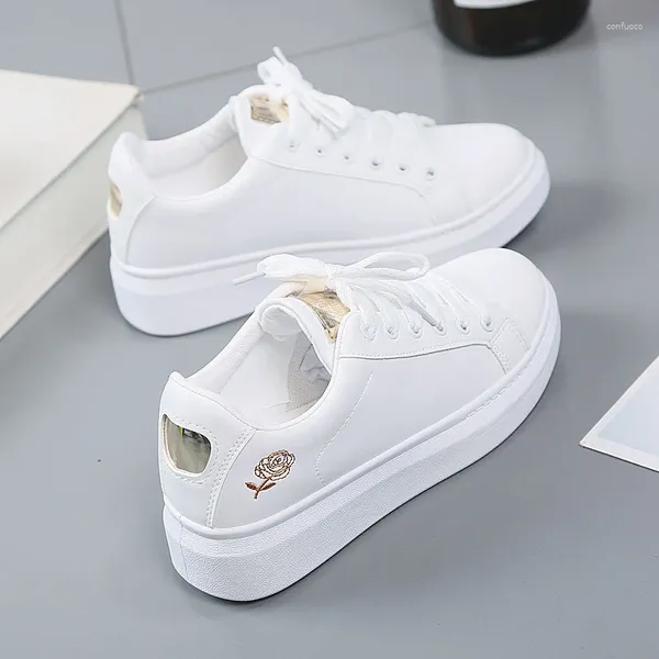 Sapatos casuais mulheres couro pu primavera mulher moda bordada tênis branco flor respirável rendas