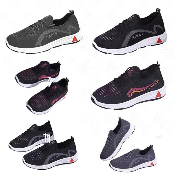 Yeni yumuşak taban anti -kayma orta ve yaşlı ayak masajı yürüyüş ayakkabıları, spor ayakkabıları, koşu ayakkabıları, tek ayakkabılar, erkek ve kadın ayakkabıları gri siyah pamuk 42