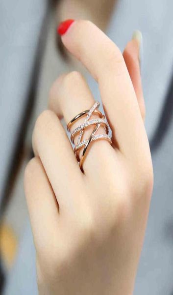 Eheringe für Frauen 2021 Modeschmuck Zubehör WeißRose Gold GP Zirkonia Ring Adjuatable9435594