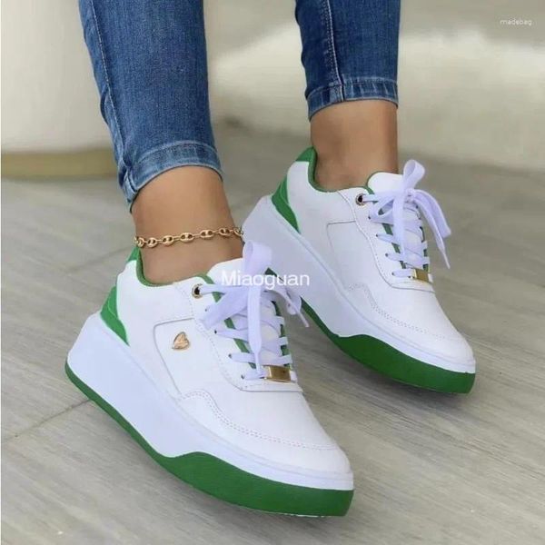 Scarpe Casual 2024 Sneakers da donna PU pelle con suola spessa stringate piattaforma da donna vulcanizzata Zapatillas Mujer