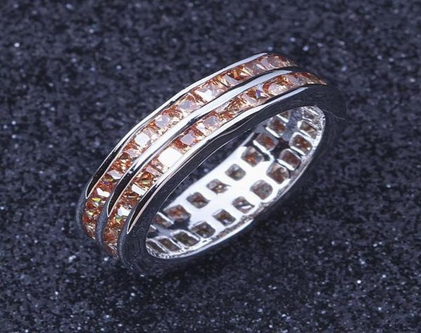 Alianças de casamento requintado criado cristal champanhe romântico anel de cor prata J2128914735