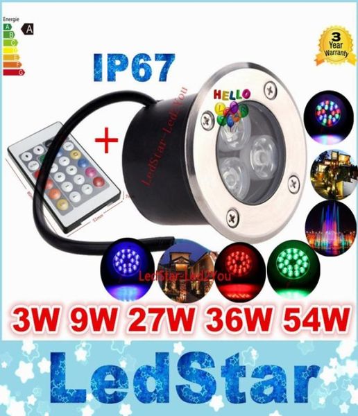 12V 9W Led RGB Luz subterrânea Lâmpada de deck ao ar livre IP67 Enterrado Luzes de chão embutidas WarmCold Branco Vermelho Azul Verde com controle remoto Co5495780