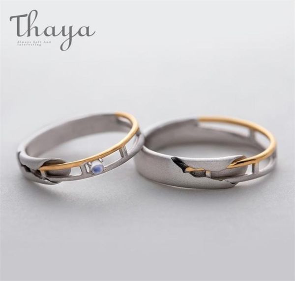 Thaya Train Rail Design Mondstein Liebhaberringe Gold und Hohl 925 Silber Eleganter Schmuck für Frauen Edelstein Süßes Geschenk 2201213792878