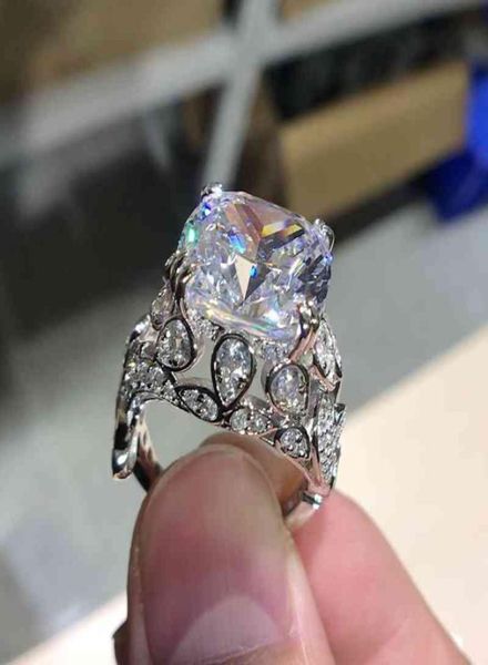 Luxo nobre 100 925 10 ct almofada corte analógico diamante noivado casamento anel de prata esterlina senhoras muito brilhante 6916450