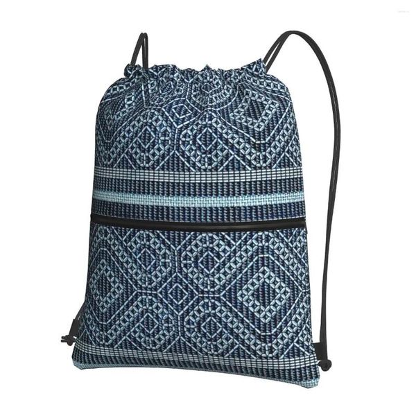 Mochila copta padrão design-azul portátil mochilas saco de cordão multifuncional pacote bolso sacos de livro para homem mulher