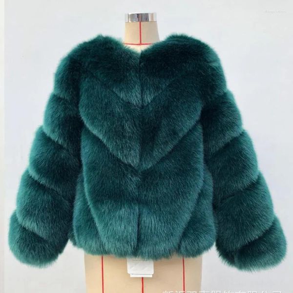 Pele feminina 2024 inverno moda feminina curto casaco falso feminino manga longa grosso quente jaqueta verde outerwear z470