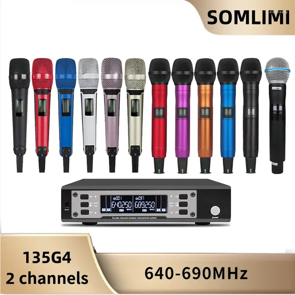 Mikrofonlar Somlimi EW135G4 UHF Çift Kanallar Mesleği Kablosuz Mikrofon Sistemi Sahne Performansı Dinamik Uzun Mesafe Metal El Taşınır