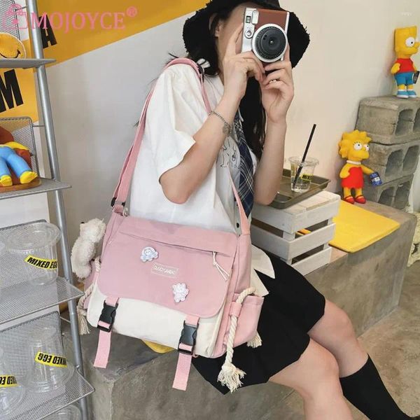 Bolsas de ombro Harajuku Bolsas Para Mulheres Grande Capacidade Estudante Tutorial Bag Hit Color Ladies Messenger Bolsa Zipper Bolso Trabalho Esportes