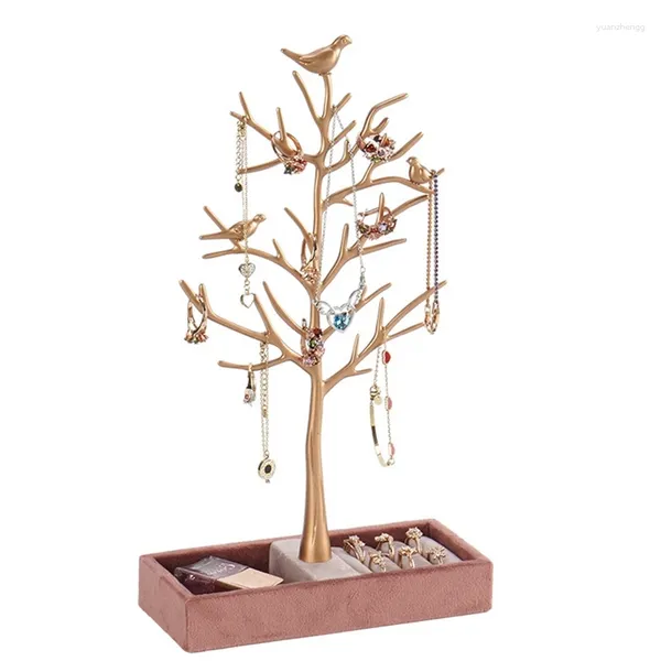 Scatole portaoggetti Collana a forma di albero di uccelli Collana Supporto per gioielli Scatola per orecchini Anello in velluto Durevole pregevole fattura