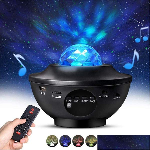 Luzes noturnas LED Star Projetor Night Light Music Water Wave Lights Blueteeth Voice Control Player Colorf Gift Drop Delivery Lights Li Dhf6A