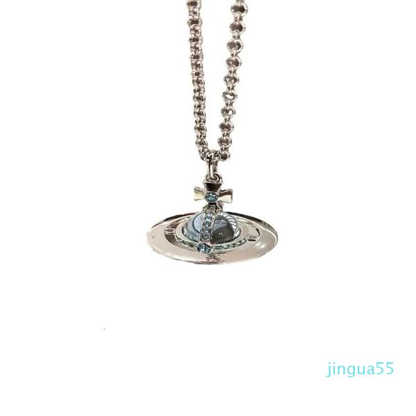 Collana Western Empress Dowager Large Medium Glacier Blue UFO Planet Collana da donna con catena di maglione 3D di lusso leggero