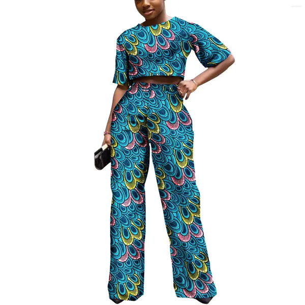 Abbigliamento etnico 2024 Stile moda africano Donna Stampa in cera Ankara Retro sciolto contratto Casual Set da 2 pezzi