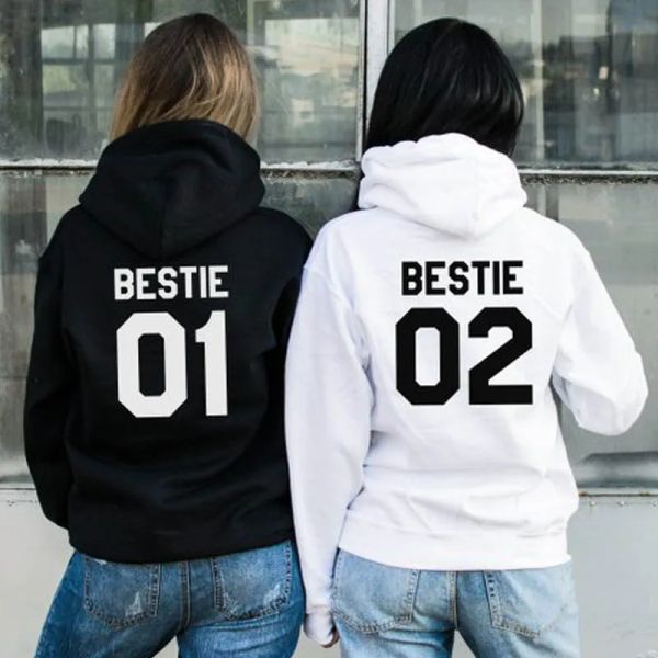 Moletons casuais outono opescoço manga longa jumper pullovers femme bestie carta impressão hoodies feminino melhor amigo combinando presente camisolas