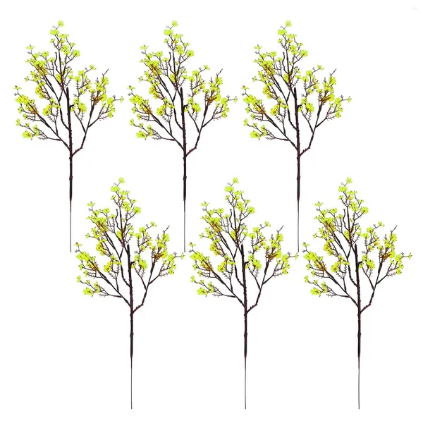 Flores decorativas 6 pcs simulação de plástico artificial buquês de plantas amarelas para decoração de restaurante de casamento de férias